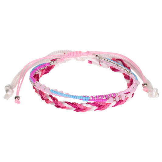 AL009 - Aloha Festival Multi Stack Bracelets - Pink And White