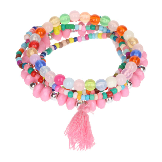 AL015 - Aloha Festival Multi Stack Bracelets - Multicoloured/Baby Pink