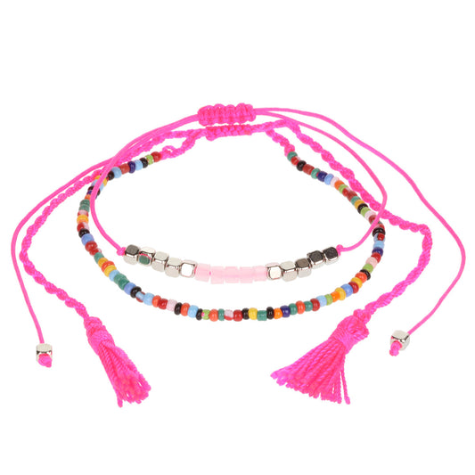 AL017 - Aloha Summer Anklet Bracelet - Multicoloured/Hot Pink