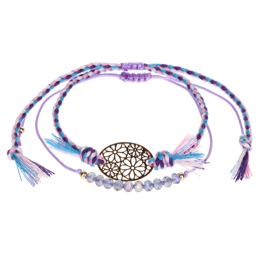 AL018 - Aloha Summer Anklet Bracelet  - Purple/Flower Charm