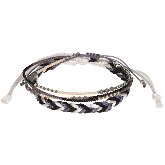 AL031 - Aloha Festival Multi Stack Bracelets - Grey And Black