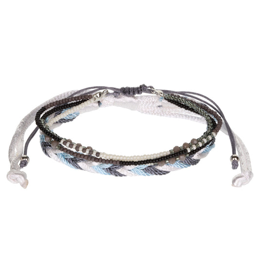 AL032 - Aloha Festival Multi Stack Bracelets - Grey And Baby Blue