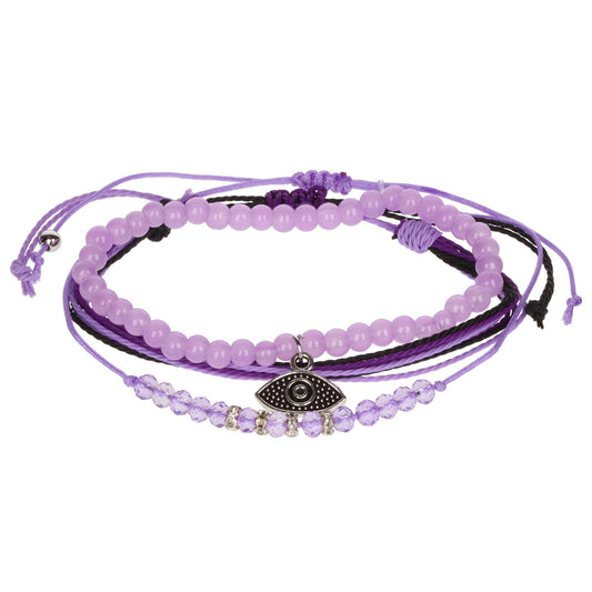 AL037 - Aloha Festival Multi Stack Bracelets - Purple/Eye Charm