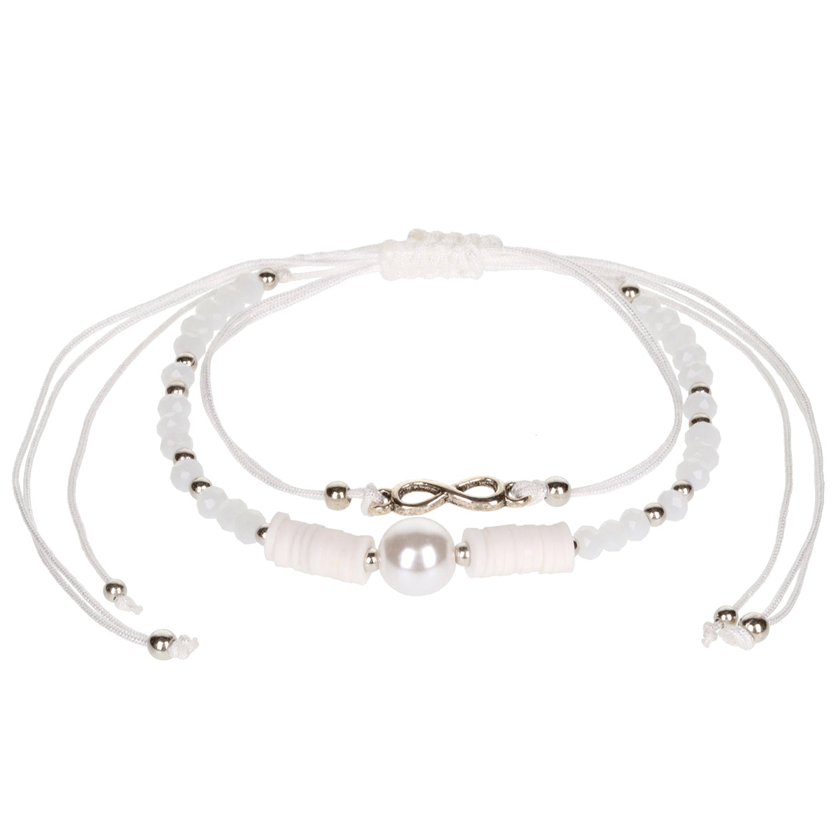 Aloha Summer Anklet Bracelet - White And Silver/Infinity Charm