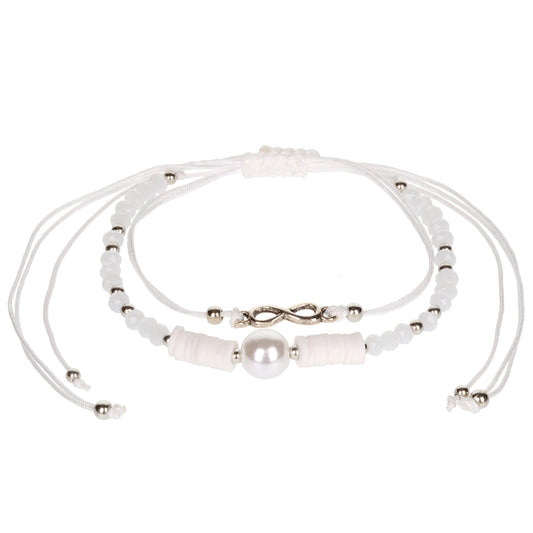 AL041 - Aloha Summer Anklet Bracelet - White And Silver/Infinity Charm