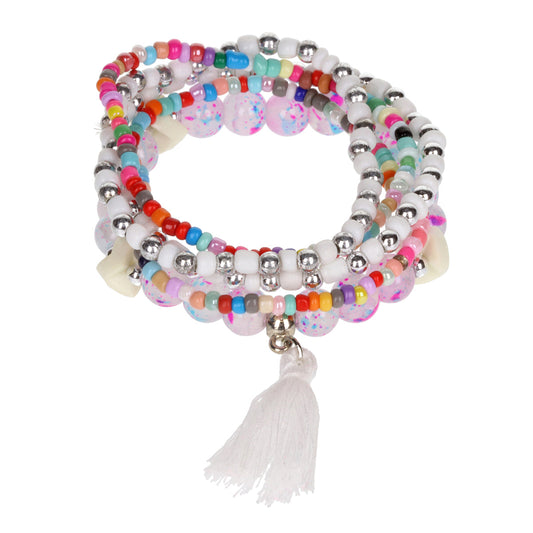 AL050 - Aloha Festival Multi Stack Bracelets - Marble Beads/Tassel