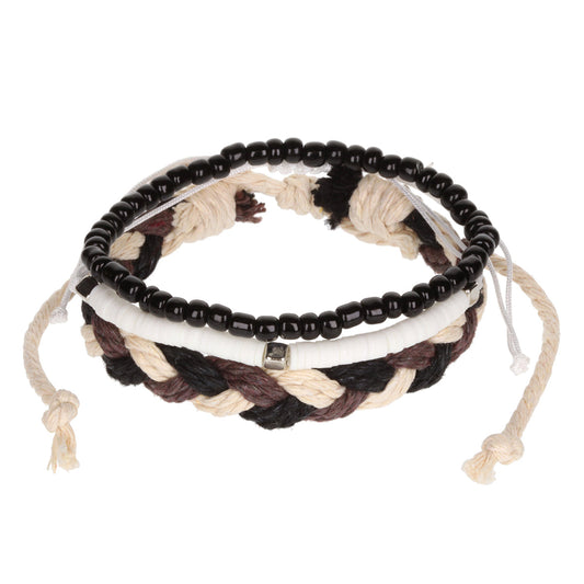 AL051 - Aloha Festival Multi Stack Bracelets - Black And White/Chunky Braid