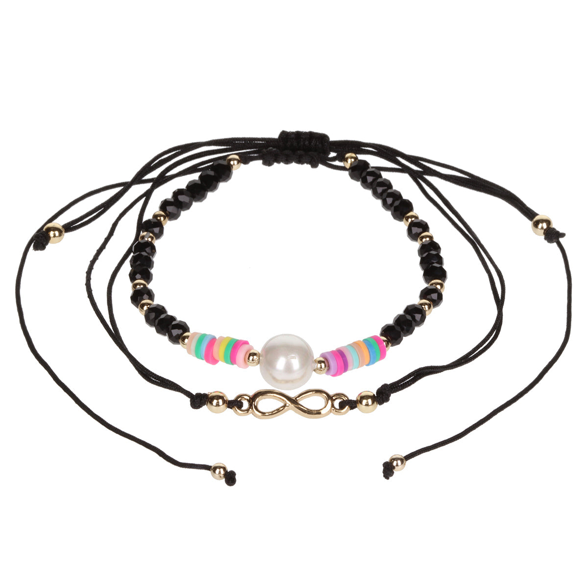 Aloha Summer Anklet Bracelet - Black And Gold/Infinity Charm