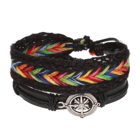 AL055 - Aloha Festival Multi Stack Bracelets - Multicoloured/Compass Charm