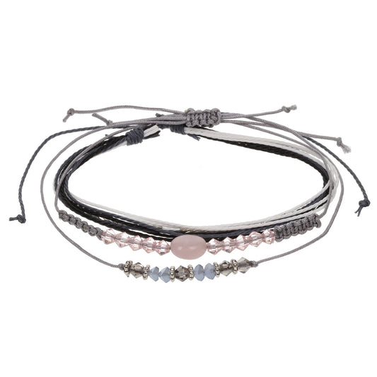 AL057 - Aloha Festival Multi Stack Bracelets - Grey And Silver/Pink Marble Charm
