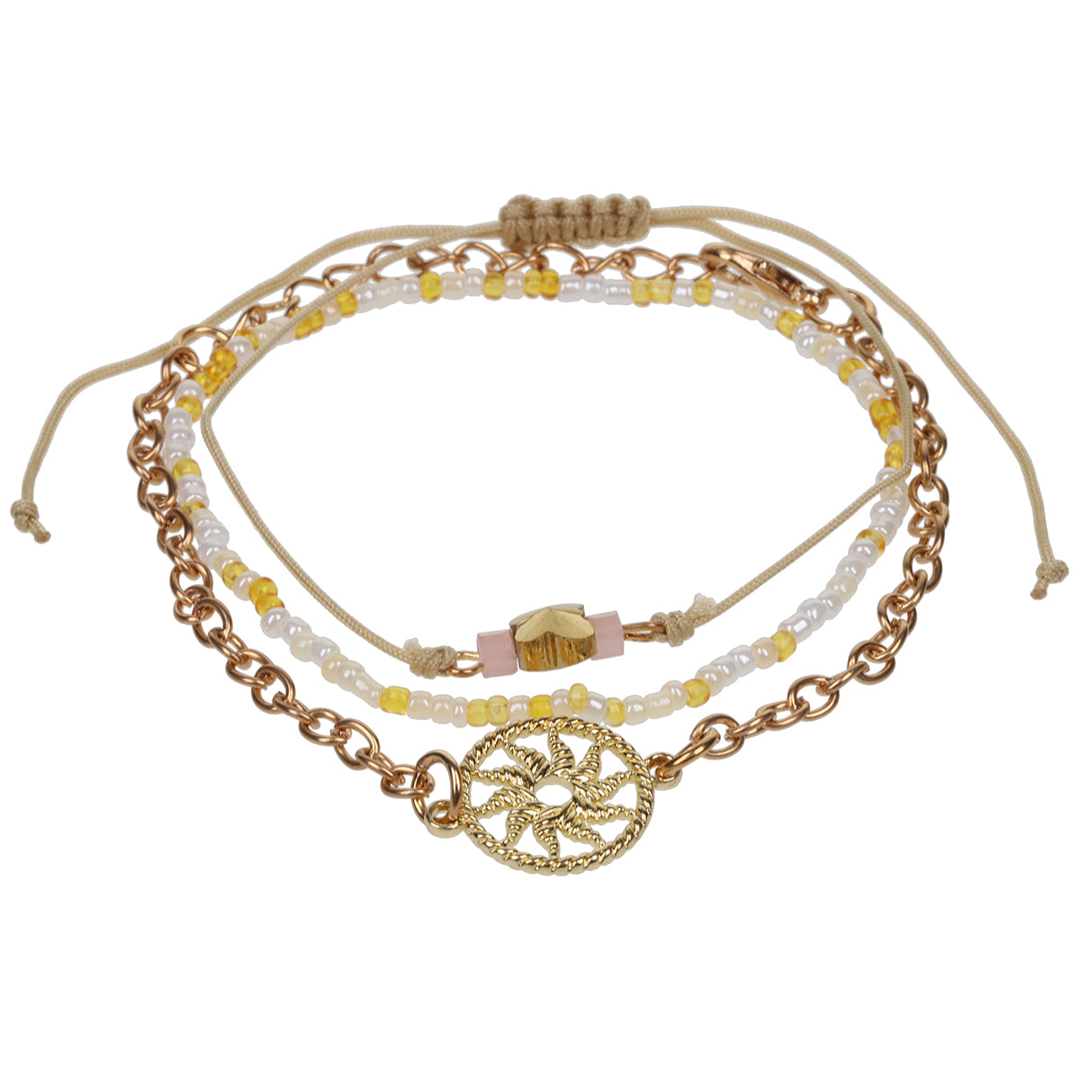Aloha Festival Multi Stack Bracelets - Gold And White/Sun Charm