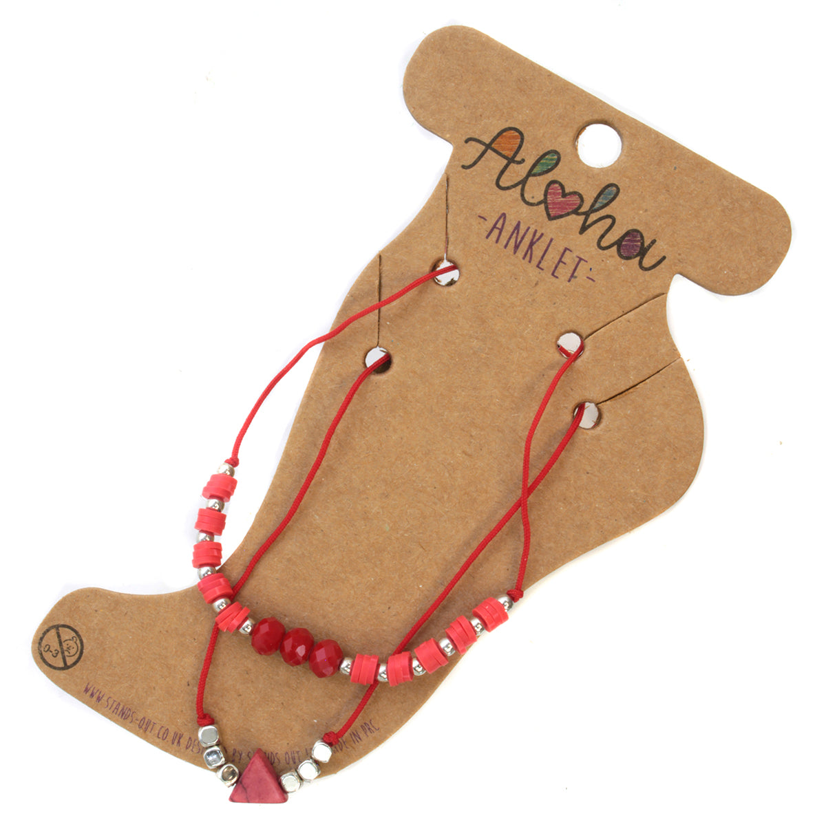 Aloha Summer Anklet Bracelet - Red And Silver/Marble Triangle Charm