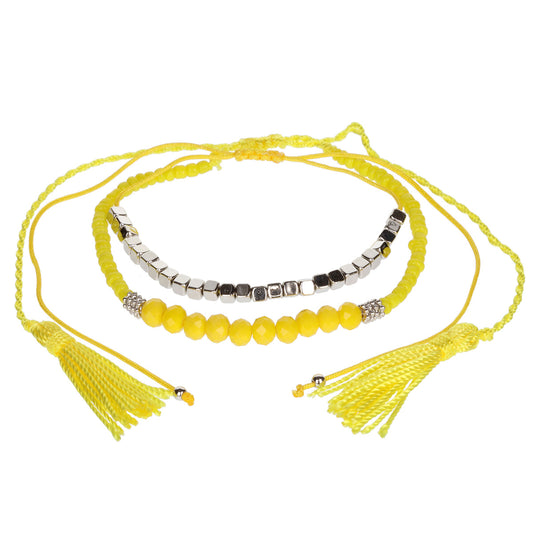 AL066 - Aloha Summer Anklet Bracelet - Yellow And Silver