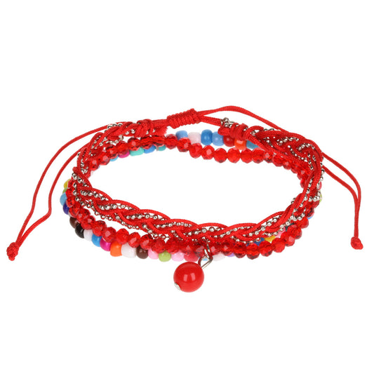 AL067 - Aloha Festival Multi Stack Bracelets -Multicoloured/Red Braid