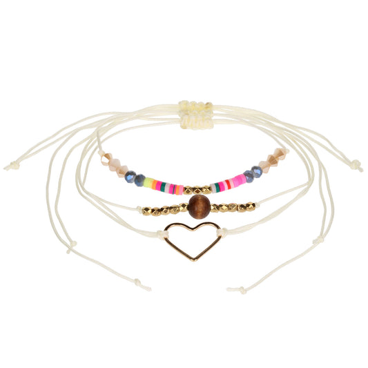 AL068 - Aloha Festival Multi Stack Bracelets - Multicoloured/Heart Charm