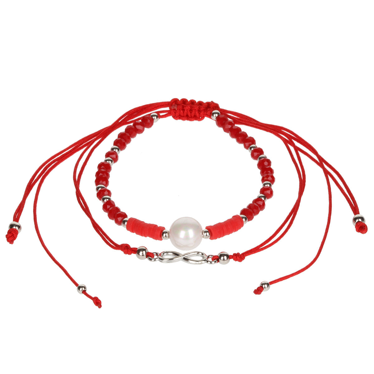 Aloha Summer Anklet Bracelet - Red And Silver/Infinity Charm