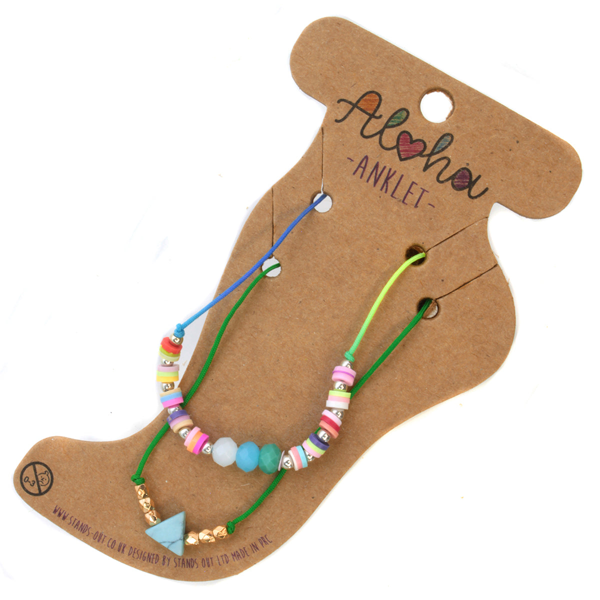 Aloha Summer Anklet Bracelet - Multicoloured/Blue Marble Charm