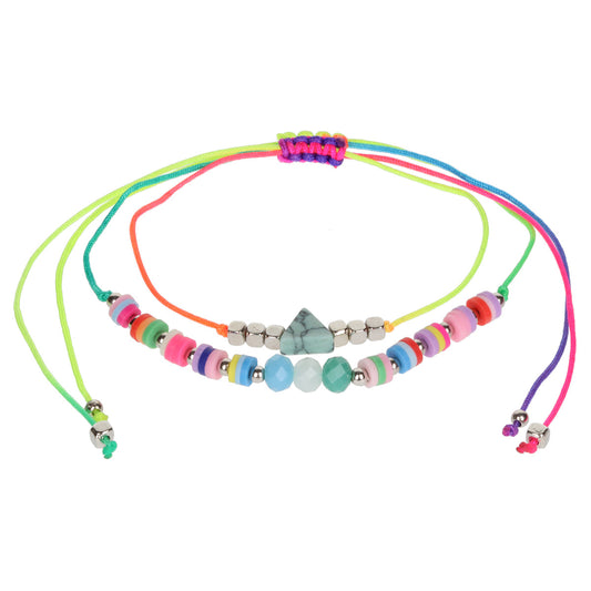 AL072 - Aloha Summer Anklet Bracelet - Multicoloured/Blue Marble Charm