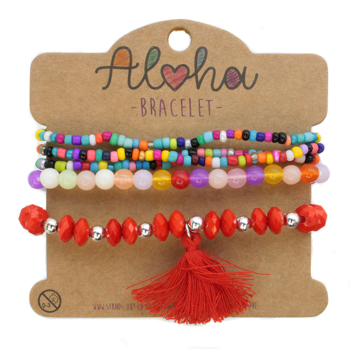 Aloha Festival Multi Stack Bracelets - Multicoloured/Red Tassel