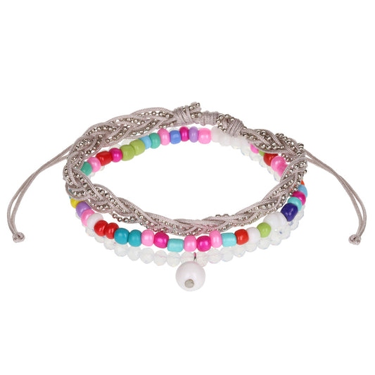 AL079 - Aloha Festival Multi Stack Bracelets - Multicoloured/White Charm