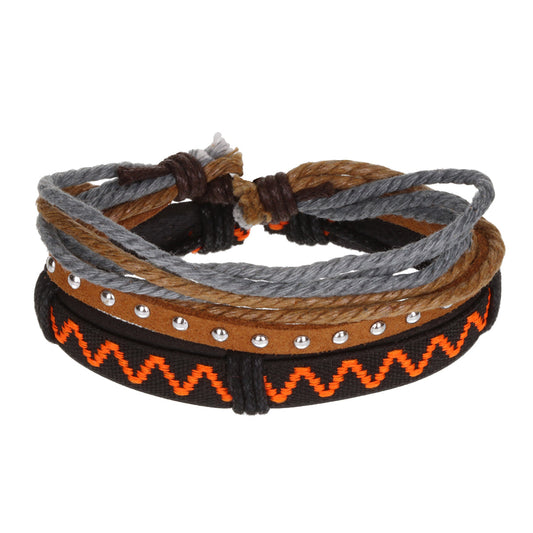AL086 - Aloha Festival Multi Stack Bracelets - Black And Orange Zig-Zag