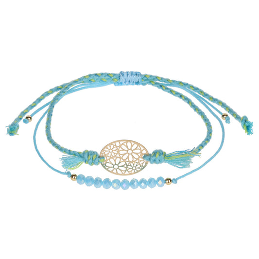 AL096 - Aloha Summer Anklet Bracelet - Turquoise/Flower Charm