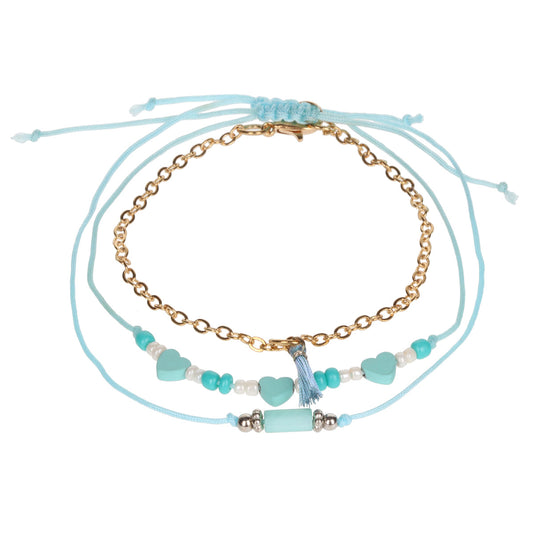 AL098 - Aloha Festival Multi Stack Bracelets - Baby Blue And Gold