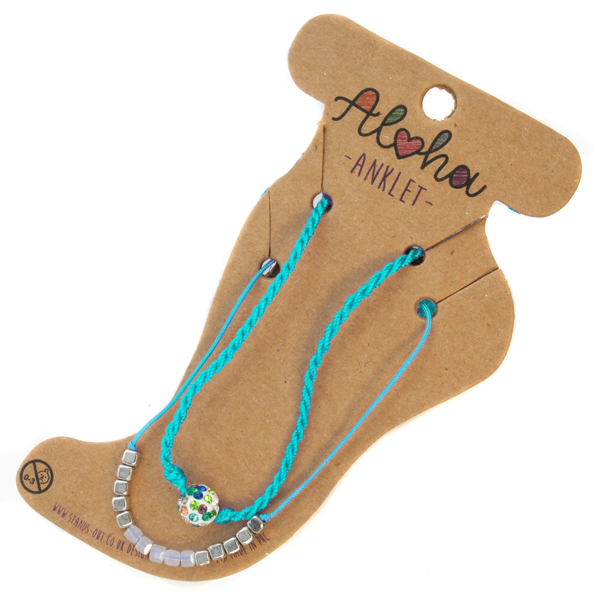 Aloha Summer Anklet Bracelet - Bright Blue/Multicoloured Diamante Charm