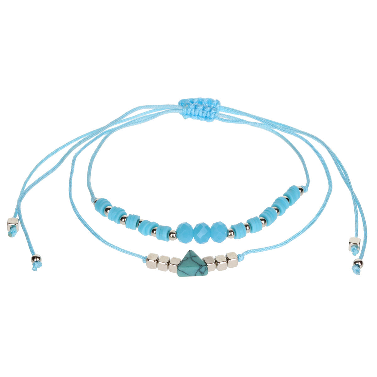 Aloha Summer Anklet Bracelet - Sky Blue And Silver/Marble Triangle Charm