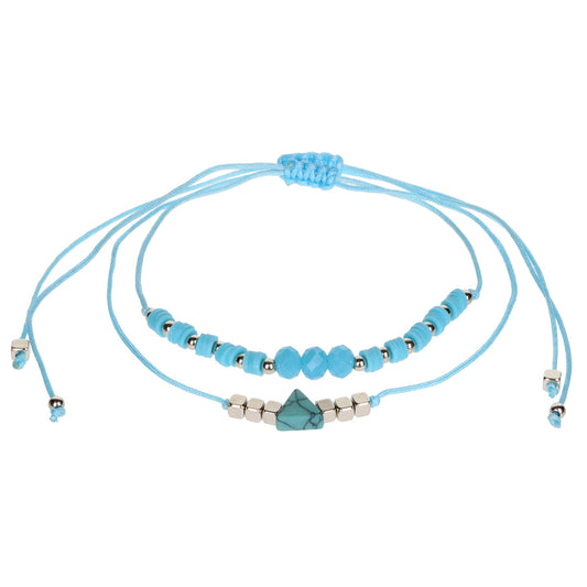 AL102 - Aloha Summer Anklet Bracelet - Sky Blue And Silver/Marble Triangle Charm
