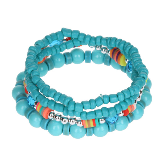 AL103 - Aloha Festival Multi Stack Bracelets - Turquoise And Multicoloured