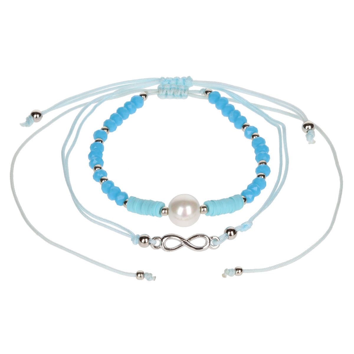 Aloha Summer Anklet Bracelet - Baby Blue/Silver Infinity Charm