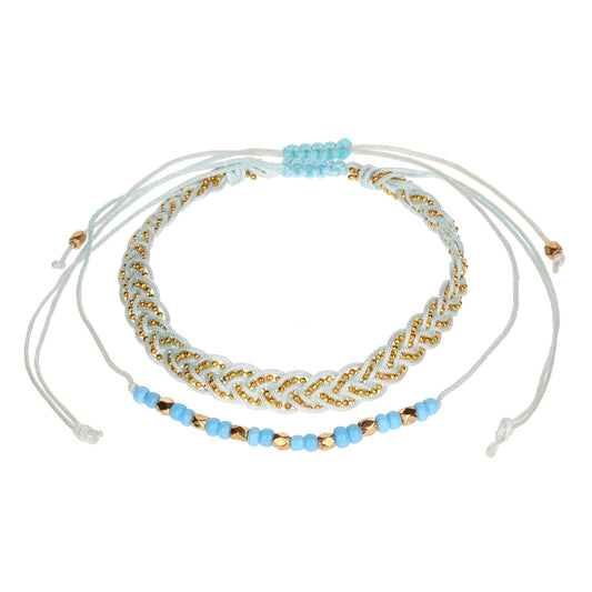 AL112 - Aloha Summer Anklet Bracelet - Aqua And Gold