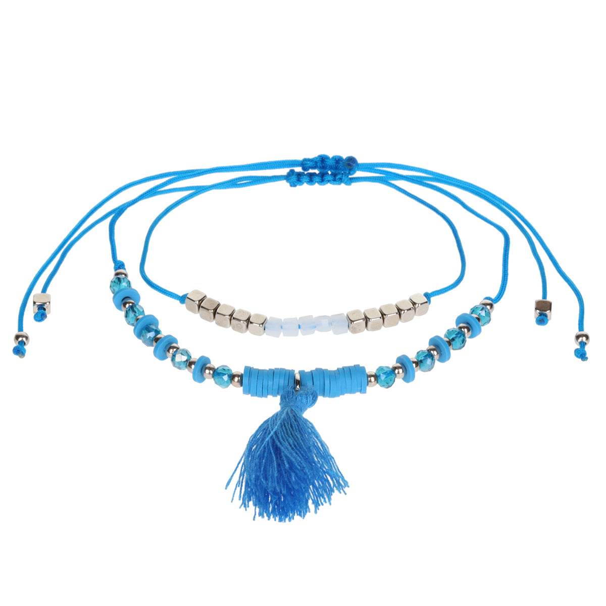 Aloha Summer Anklet Bracelet - Blue And Silver/Tassel