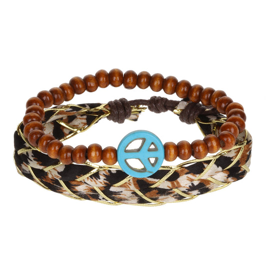 AL116 - Aloha Festival Multi Stack Bracelets - Chunky Flower Braid/Blue Peace Charm