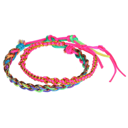 AL120 - Aloha Woven Friendship Bracelets - Hot Pink/Gold And Multicoloured Braids