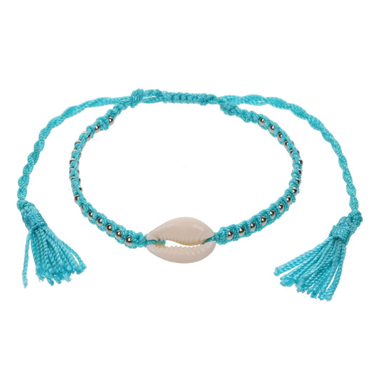 AN8 - Ocean Breeze Anklet - Blue & Silver Beads With A Shell Charm