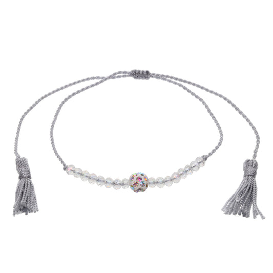 AN9 - Grey Anklet With A Diamante Charm