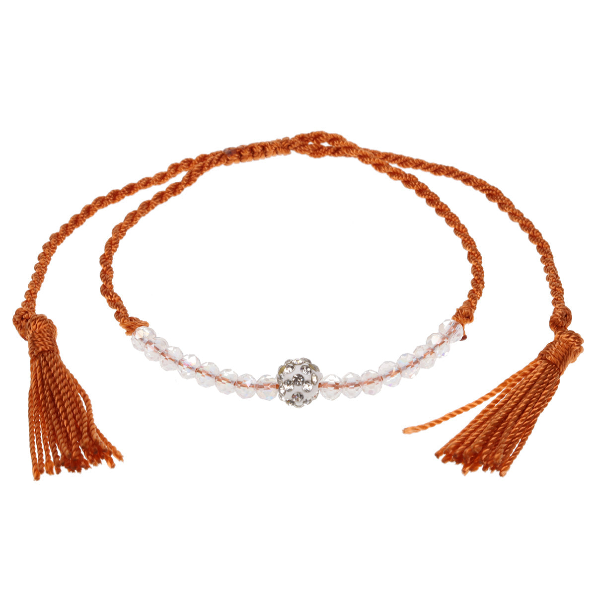 Bronze Anklet With Clear Beads And A Diamante Charm
