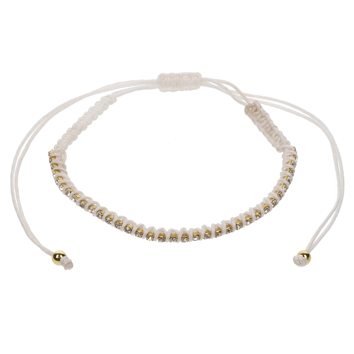 White Braided Anklet With Diamantes