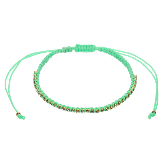 AN20 - Green Braided Anklet With Diamantes