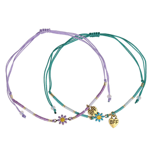 BFB09 - Best Friend Bracelets | Purple And Turquoise Flower
