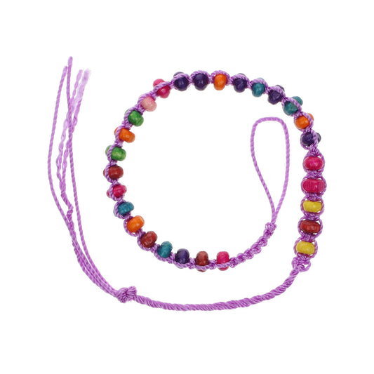 FB-A1 - Purple Beaded Friendship Bracelet With Multicoloured Beads