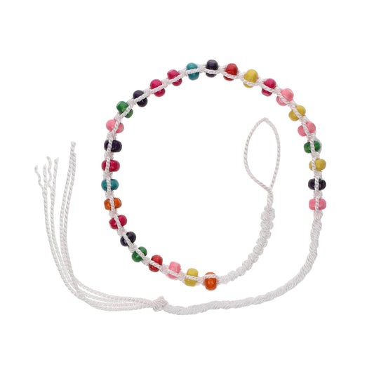 FB-A7 - White Beaded Friendship Bracelet With Multicoloured Beads