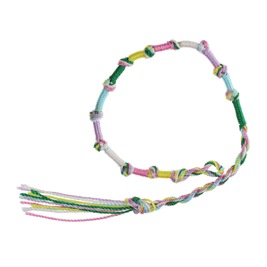 FB-B10 - Multicoloured Knotted Friendship Bracelet With Green, Pink And Yellow Braids