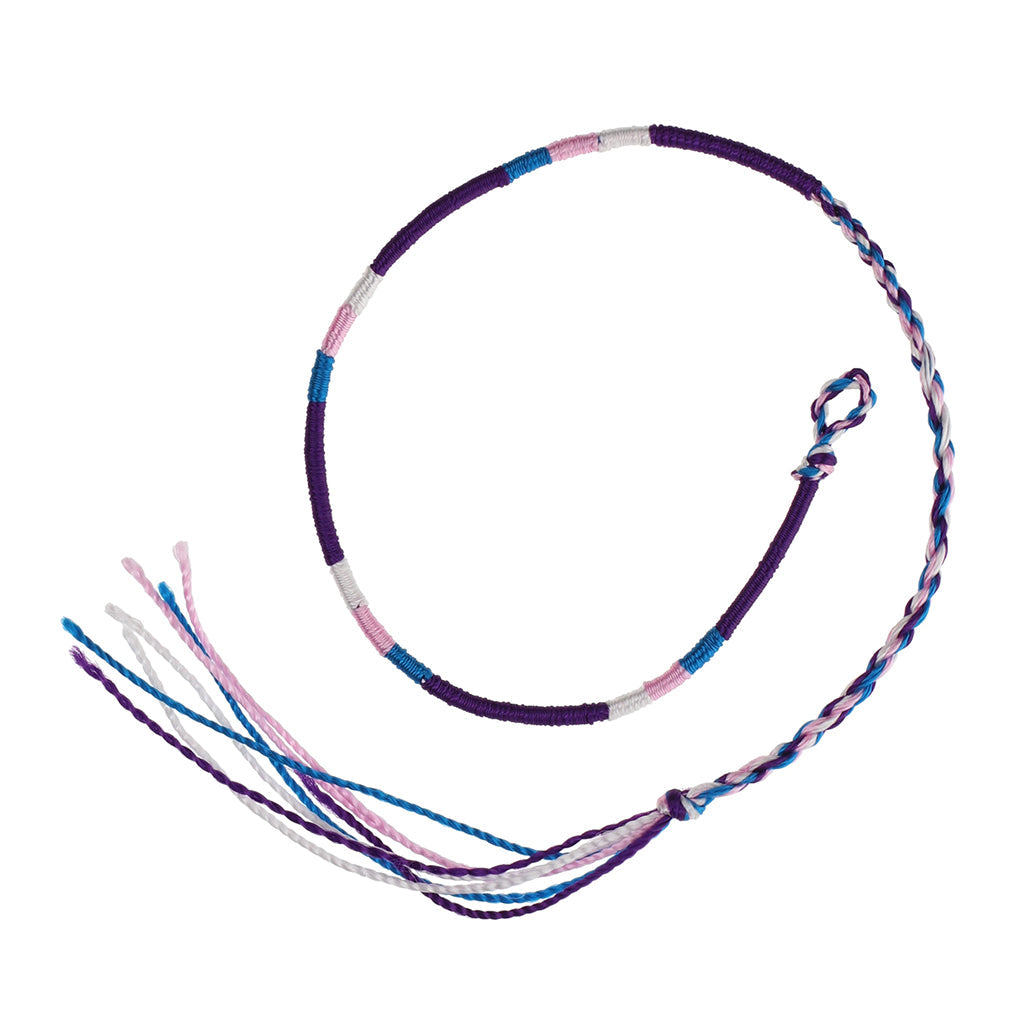 Multicoloured Purple Wrapped Friendship Bracelet With White, Pink And Blue Stripes