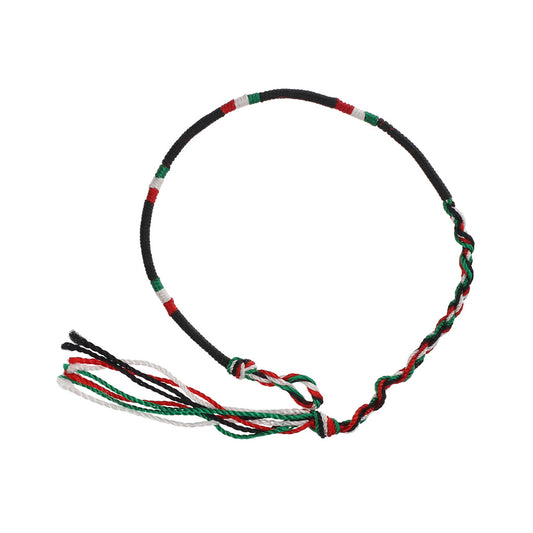 FB-E8 - Multicoloured Black Wrapped Friendship Bracelet With Green, White And Red Stripes