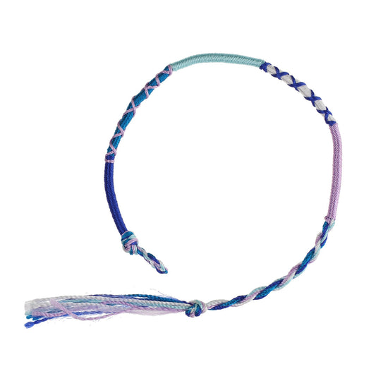FB-F4 - Multicoloured White, Sky Blue And Blue Friendship Bracelet With Lilac And Navy Crosses