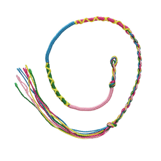 FB-F9 - Multicoloured Pink, Blue And Green Friendship Bracelet With Yellow Crosses