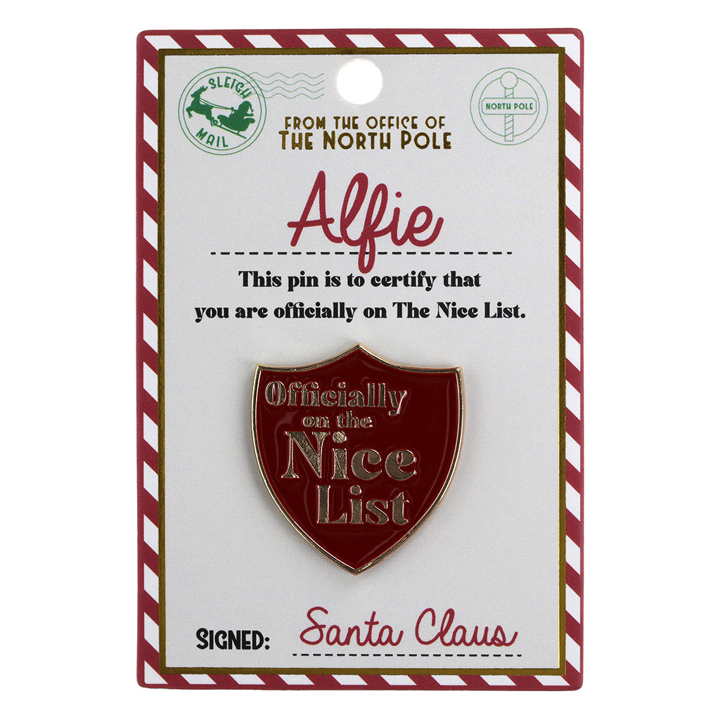 Nice List Pin Badge-Alfie